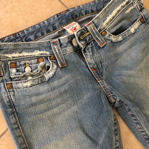 True Religion light wash ripped flare denim pants - Picture 4 of 7